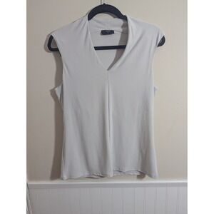Tahari Sleeveless V-Neck Shell Top Womens Large Gray Stretch Knit